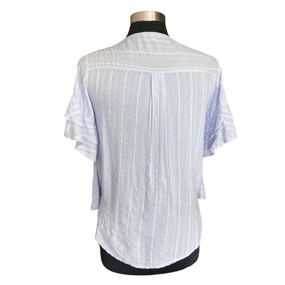 Umgee Pale Lavender Wrap Front Top Stripes Tiered Bell Sleeves Hi-Low SMALL Boho - Picture 5 of 9